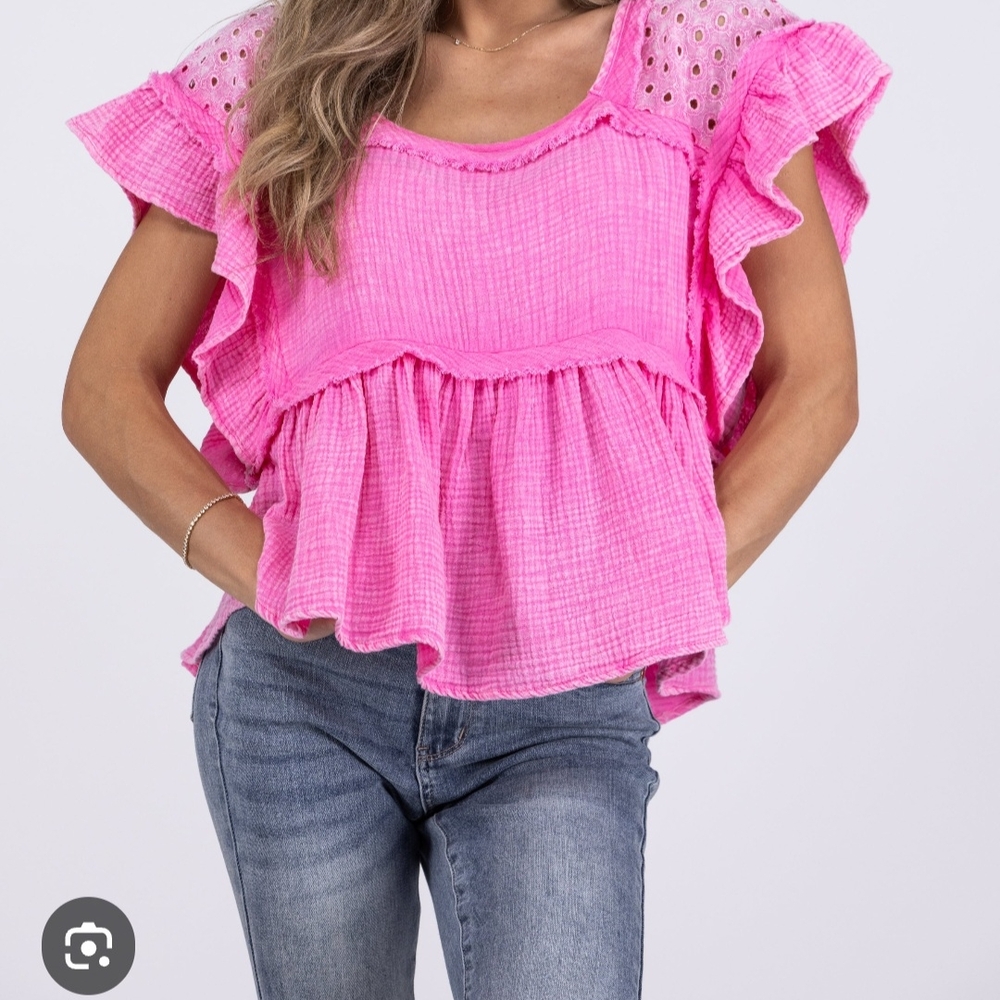 BiBi Pink Ruffled Sleeveless Blouse